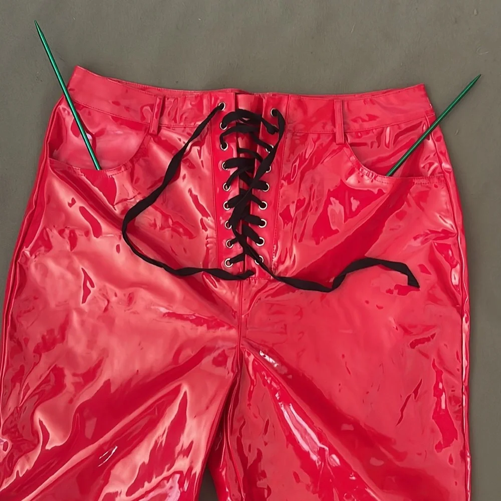 PRETTY little THING  metalic red color Hi-RISE  Size 14” Womens pants - Picture 3 of 15